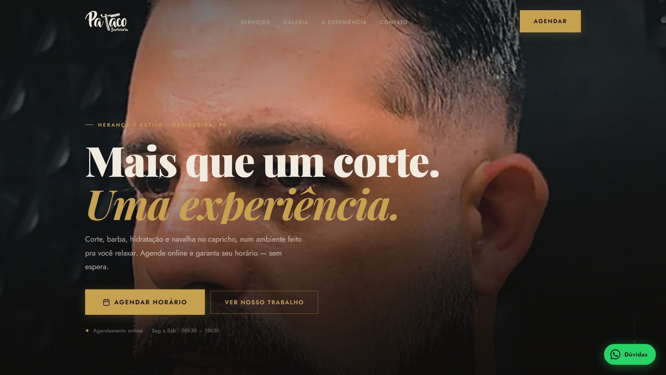 Página inicial do site da Pa'Taco Barbearia.